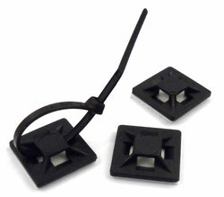SELF ADHESIVE CABLE TIE BASES - 20x20mm - Black Pack Of 100